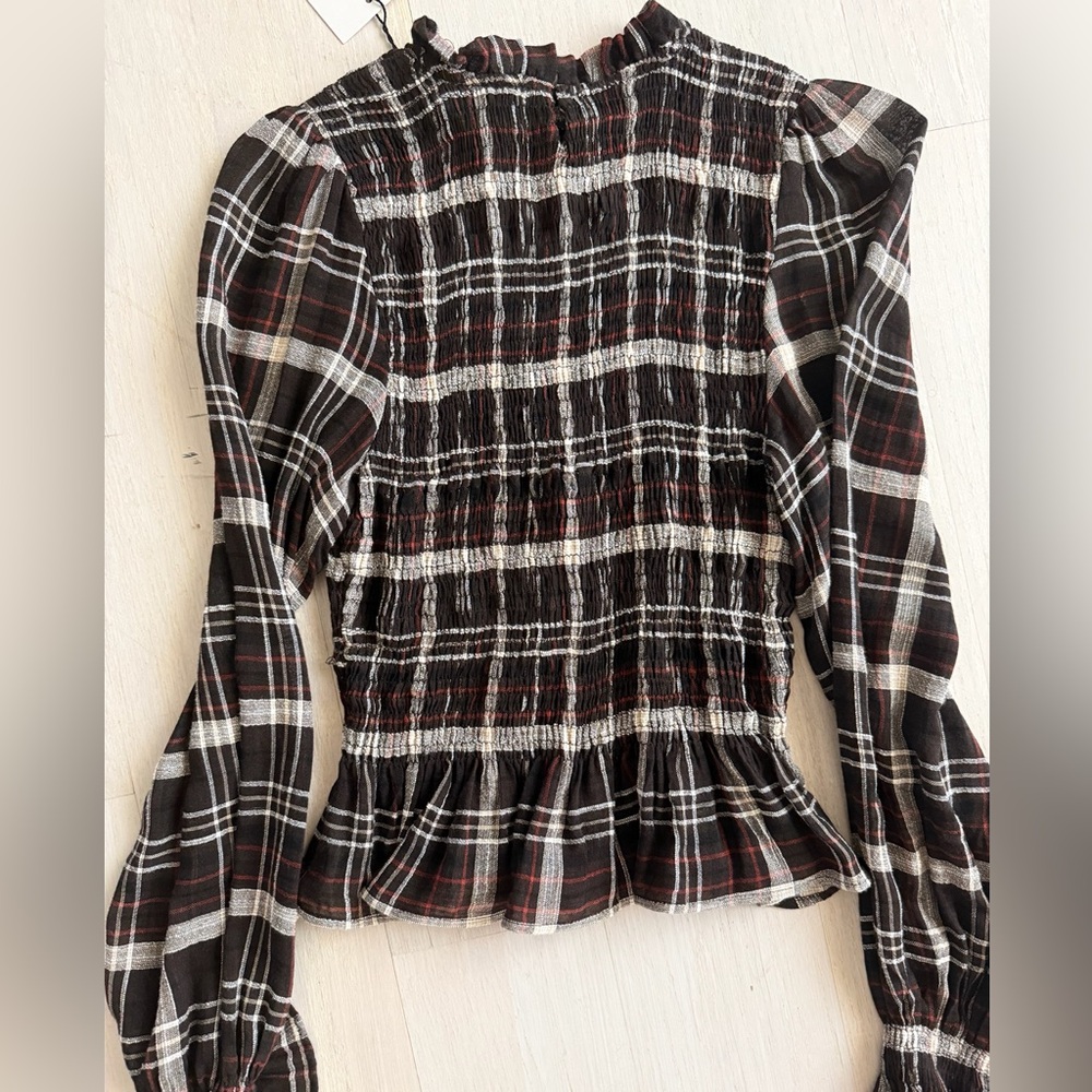 ZARA Plaid Smocked Blouse – XS – NWT - Picture 4 of 7